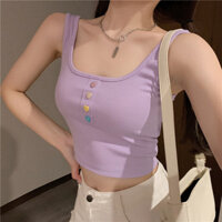 0314 Mùa hè mới, áo crop top ngắn đa năng, màu sắc đồng nhất, áo khoác ngoài mỏng, áo vest màu tím cho phụ nữ thời trang