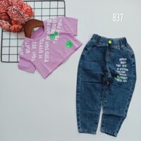 037 set quần jean dài áo croptop tím nhí đại