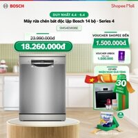 [04-06.04] Voucher Shopee 2TR | Máy rửa chén bát độc lập Bosch 14 bộ SMS4EMI06E - Series 4 - Hàng chính hãng