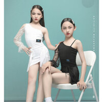 04 Người Khen ngợi Cô Gái Khiêu Vũ Latin Quần Áo Tập Luyện Trẻ Em Váy Khiêu Vũ Latin Lưới Đen Một Tay Trình Diễn Trang Phục Thi Đấu  #2P女童拉丁舞服25.3.13#