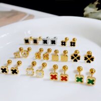 [053] Bông tai đinh vít bằng thép titan bốn lá K Gold Bông tai không gây dị ứng