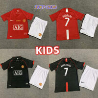 07 08 Manchester United Kids Kit Home Ronaldo Retro Bộ áo bóng đá cổ điển 2007 2008