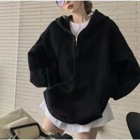 076 Áo hoodie nữ form rộng cổ khoá phong cách Hàn Quốc, Áo khoác nỉ nữ hoodie zip tay bồng