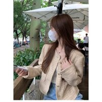 [095-HẾT HÀNG] Áo khoác dạ tweed dáng ngắn phối túi hộp kèm cúc ngọc phong cách Uzzlang