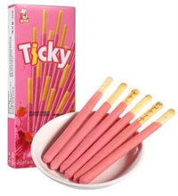 (096) TICKY HỒNG BÁNH QUY QUE PHỦ KEM DÂU 18G x 12 HỘP - Hộp