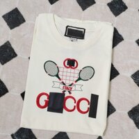 0UH2 GUCCI 23ss embroidered badminton racket logo heavy men's and women's same pure cotton round neck short sleeve t