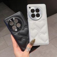 1 + 12 Sang Trọng ❥ Ốp Lưng Cứng Da PU Tình Yêu Cho OnePlus 12 Kim Loại Bảo Vệ Ống Kính Vỏ Điện Thoại