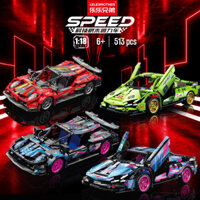 1: 18 Kéo Lại Xe Trẻ Em Đua Xe Ô Tô Xếp Hình Lắp Ráp Xe Thể Thao Mô Hình Khối Xây Dựng Bé Trai Quà Tặng Đồ Chơi