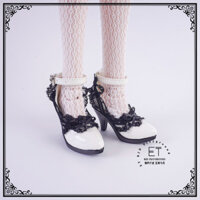 1 / 3sd Nữ BJD Giày Cao Gót Ren Khóa Trận Đấu 1 / 3 Giày Công Chúa Da Sáng Bóng Đen Trắng