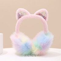 1 Băng đô tai mèo mờ mùa đông Whimsy, Miếng đệm tai ấm áp sang trọng có dấu lấp lánh, Miếng dán bảo vệ tai ấm cúng có thể gập lại cho nữ, Vải dệt kim Polyester có thể giặt bằng tay