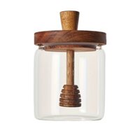 1 Bình mật ong thủy tinh Borosilicate cao cấp có que khuấy bằng gỗ chất lượng cao - Hộp đựng mật ong trong suốt, bền cho nhà bếp