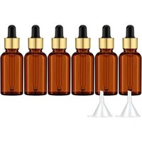 1 Bộ 6 Miếng 5ml-50ml Chai Nhỏ Giọt Thủy Tinh Hổ Phách Mũ Vàng Cao Su Đen Nhỏ Giọt