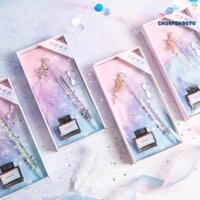 1 Bộ Bút Kí Tên Bằng Thủy Tinh Pha Lê handmade Hình Dreamcatcher Kèm Mực Dùng Để Trang Trí