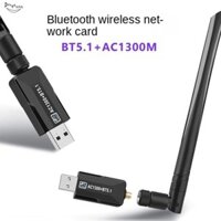 1 Bộ Card mạng không dây WiFi tốc độ cao 1300Mbps USB3.0 Bluetooth5.1 Bộ thu màu đen cho PC