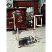 1 bộ cầu đứng thanh ngang gỗ gạo kết hợp thang, đồ chơi gỗ 35.5*23*49 cho các dòng chim, yến phụng và vẹt nhỏ, trung