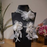 1 Bộ Đám Cưới Cô Dâu Lưới Trắng Nơ Hoa Kẹp Tóc Cổ Hoa