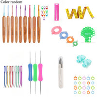 1 Bộ Đầy Màu Sắc Tre Móc Bộ 2mm-6mm Nhôm Móc Khăn Dây Nhựa Hướng Dẫn DIY Tay Dệt Thước 3m Dài Da Mềm Thước