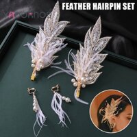 1 Bộ Kẹp Tóc Và Bông Tai Ngọc Trai Handmade Đính Đá Lấp Lánh Cho Cô Dâu