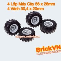 [1 Bộ] LEGO Technic Bánh Xe Máy Cày, Máy Kéo Gồm 4 Lốp 56 x 26mm và 4 Vành 30.4 x 20mm