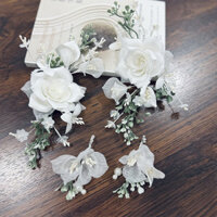 1 bộ mũ cô dâu, kẹp tóc hoa rừng trắng, phụ kiện váy cưới đẹp và đơn giản, phụ kiện tóc kiểu dáng đẹp cổ tích