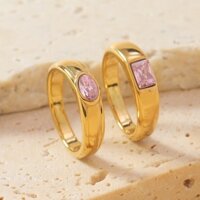 1 Cái Đơn Giản Thời Trang Vàng Thép Không Gỉ INS Hình Bầu Dục Nhẫn Zircon Cho Nữ Bé Gái