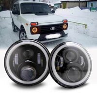 1 Cặp 7Inch Led DRL Đèn Pha H4 Hi-Lo Với Đôi Mắt Thiên Thần Hào Quang Cho Land Rover Defender 90 2012 ~ 2014