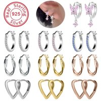 1 Cặp Bông Tai Mạ Bạc 925 Hình Tròn / Bướm Đính Đá Pha Lê / Tam Giác Thời Trang