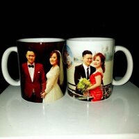 1 cặp Ly sứ trắng in hình