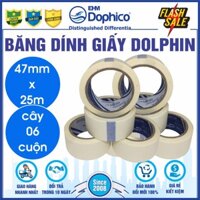 [1 cây 6 cuộn] Băng dính giấy Dolphin (47mm*25Y) dán viết ghi chú, kẻ chỉ sơn tường, cố định tranh vẽ, chặn màu nước