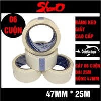 (1 cây 6 cuộn) Băng keo giấy Dolphin 47mm*25Y – Cố định tranh vẽ, chặn màu nước, kẻ chỉ sơn tường và ghi nhãn nhớ