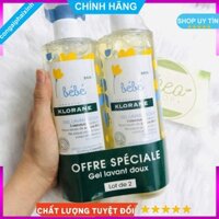 1 chai Sữa tắm gội 2 in 1 bebe Klorane  mẫu mới nhất chai 500ml chính hãng của Pháp, không cay mắt cho bé