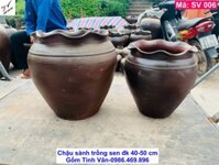 1 Chậu sành, chum sành trồng sen, trang trí sân vườn, mã SV006, đường kính 40 đến 50 cm, bình gốm trồng sen đẹp, trang trí tiểu cảnh, gốm sứ bát tràng tinh vân