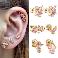 1 Chiếc 18k Vàng Bông Tai Pha Lê Hồng Zircon Bông Tai Dành Cho Nữ Boutique Trang Sức