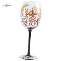 1 Chiếc Cốc Rượu Cây Mật HOT - Màu Mùa Thu - Lá Đỏ, Vàng, Cam - Sơn Tay - Lá Rơi