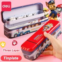 1 Chiếc Deli PAW Phong Cách Tuần Tra Kim Loại Ba Lớp Hộp Văn Phòng Phẩm Đa Năng Hoạt Hình Hộp Bút Chì