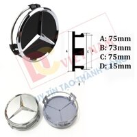 1 chiếc Logo chụp mâm, ốp lazang bánh xe ô tô Mercedes Benz BENZ75 đường kính ngoài 75mm