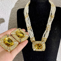 1 Chiếc Vintage Màu Vàng Hình Bầu Dục Pha Lê Vòng Cổ Nhiều Lớp Ngọc Trai Cổ Dây Xích Lớp Cổ Phụ Kiện