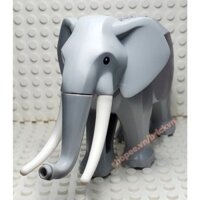 [1 Con] Phụ Kiện LEGO City Động Vật: Con Voi Xám (Elephant) Với Ngà Trắng Dài (5,5 x 12 x 7,4 cm)