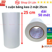 1 Cuộn băng keo 2 mặt trắng, rộng 25cm, dài 50mét, lõi siêu mỏng - Shop Út Lớn