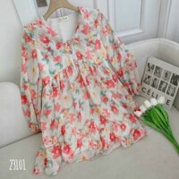 1 Đầm babydoll hoa cổ sen viền bèo 23101