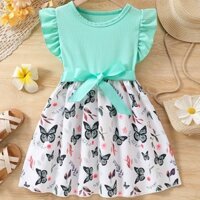 1 Đầm Cho Bé Gái 1-8 Tuổi Sinh Nhật Phong Cách Hàn Quốc Thời Trang Xù Tay Bướm Hoa Dễ Thương