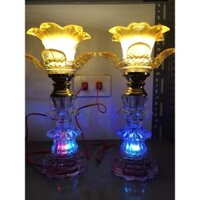 1 đôi đèn 30cm , đôi đèn thờ cúng pha lê , đèn LED đổi màu