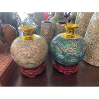 1 đôi lọ gốm bát tràng,khảm bào ngư xanh hình vảy cá