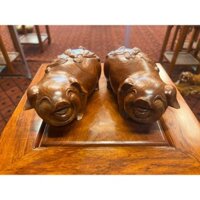 1 Đôi Tượng Gỗ Heo Con,Lợn Con Gỗ Hương Đá ( 2 con ) - Linh Vật Tuổi Hợi 12 Con giáp