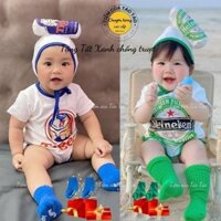 1 (HÀNG CÓ SẴN )Set bodysuit Bia Ken và Tiger  lon kèm mũ, tặng kèm tất màu chống trượt cùng viền cho bé trai, bé gái