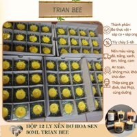 1 hộp 12 ly nến bơ hoa sen cháy 6h, không mùi, không khói đen, nến bơ thực vật Trian Bee