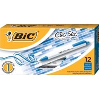 1 Hộp 12/25 Bút bi màu xanh gọn nhẹ, ngòi êm Bic Clic Stic Retractable Ball Pen, cỡ ngòi 1.0mm