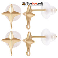 1 Hộp 14 Chiếc Bông Tai Ngôi Sao Bằng Đồng Phát Hiện Niken Không Có Vòng Dọc & 20 Chiếc Hạt Tai Nhựa Thân Thiện Với Môi Trường Mạ Vàng 9,5x7mm Lỗ: 0,9mm Pin: 0,8mm