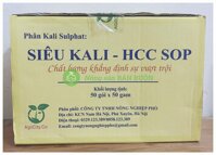 1 Hộp 50 Gói Phân Kali Sulphat: HCC SOP Siêu Kali (50%K2O), Giúp Cây Ra Hoa, Đậu Quả, Trỗ Thoát, Múp Bắp, Mẩy Hạt, To Quả, To Củ, Vào Ngọt Nhạnh, Mã Sáng Đẹp, Khối Lượng: 50g/gói