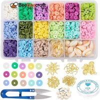 1 Hộp DIY Bộ Trang Sức Với Sợi Co Giãn Cowrie Vỏ Hạt Mặt Dây Hợp Kim Đồng Miếng Đệm Hạt & Nhảy Nhẫn Handmade Đất Sét Polymer Heishi Hạt Kéo Sắt Màu Hỗn Hợp 165x108x30mm